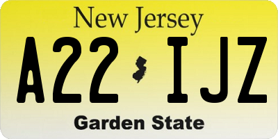 NJ license plate A22IJZ