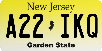 NJ license plate A22IKQ