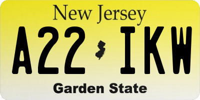 NJ license plate A22IKW