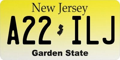 NJ license plate A22ILJ