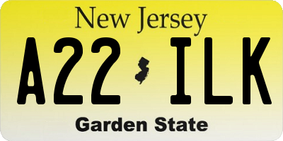 NJ license plate A22ILK
