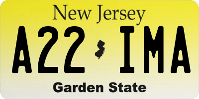 NJ license plate A22IMA