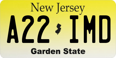 NJ license plate A22IMD