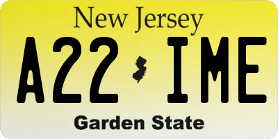 NJ license plate A22IME