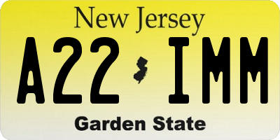 NJ license plate A22IMM