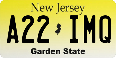 NJ license plate A22IMQ