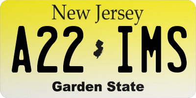 NJ license plate A22IMS