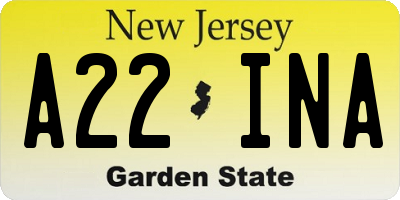NJ license plate A22INA