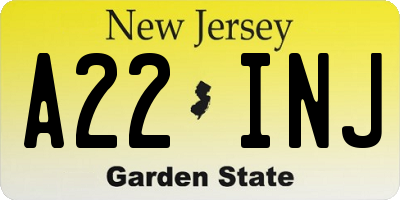 NJ license plate A22INJ