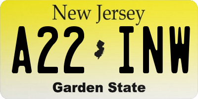 NJ license plate A22INW
