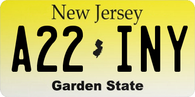 NJ license plate A22INY
