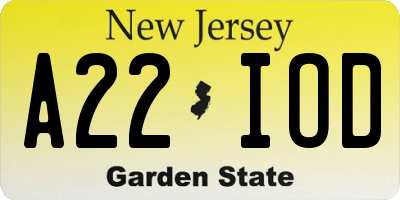 NJ license plate A22IOD