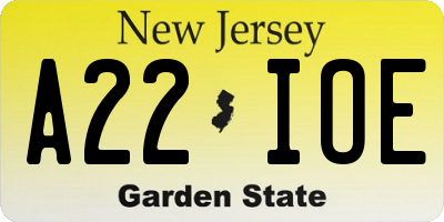 NJ license plate A22IOE