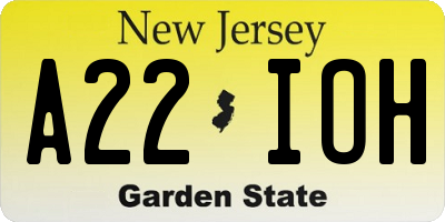 NJ license plate A22IOH
