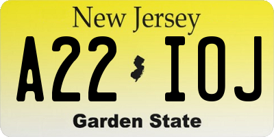 NJ license plate A22IOJ