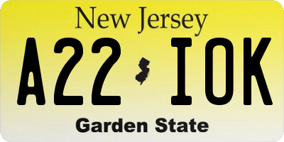 NJ license plate A22IOK