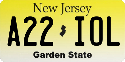 NJ license plate A22IOL