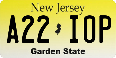 NJ license plate A22IOP
