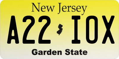 NJ license plate A22IOX
