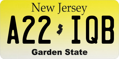 NJ license plate A22IQB