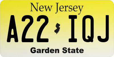 NJ license plate A22IQJ