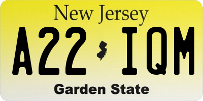 NJ license plate A22IQM