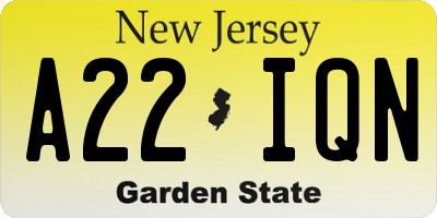 NJ license plate A22IQN