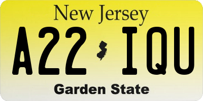NJ license plate A22IQU