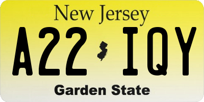 NJ license plate A22IQY
