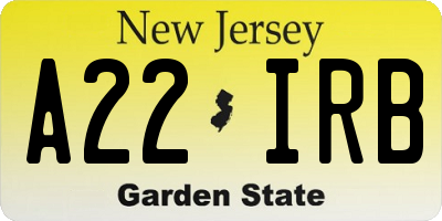 NJ license plate A22IRB