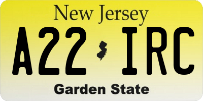 NJ license plate A22IRC