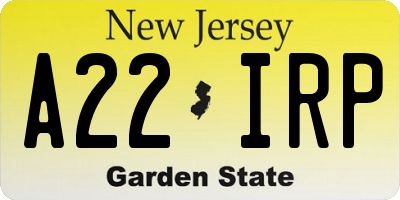 NJ license plate A22IRP