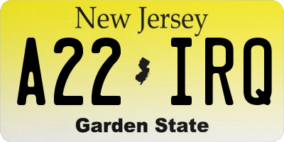 NJ license plate A22IRQ