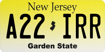 NJ license plate A22IRR