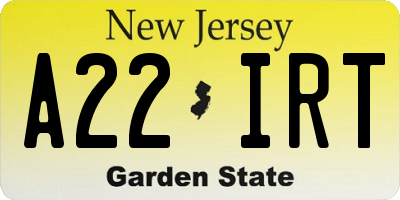 NJ license plate A22IRT