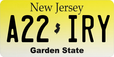 NJ license plate A22IRY