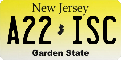 NJ license plate A22ISC