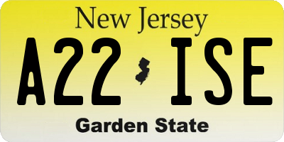 NJ license plate A22ISE