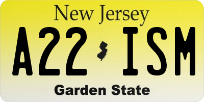 NJ license plate A22ISM