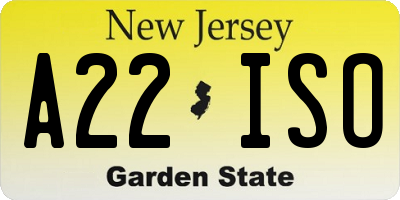 NJ license plate A22ISO