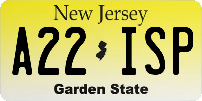 NJ license plate A22ISP