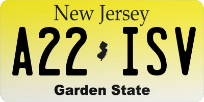 NJ license plate A22ISV