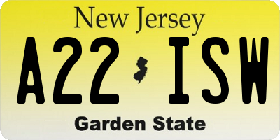 NJ license plate A22ISW