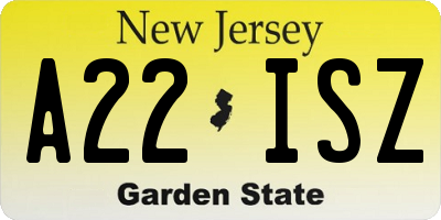 NJ license plate A22ISZ