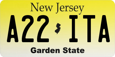NJ license plate A22ITA