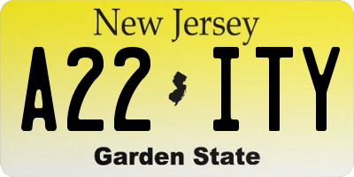 NJ license plate A22ITY