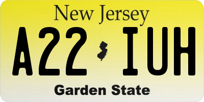 NJ license plate A22IUH