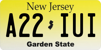 NJ license plate A22IUI