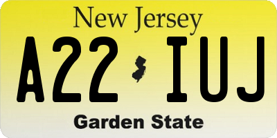 NJ license plate A22IUJ