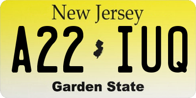 NJ license plate A22IUQ